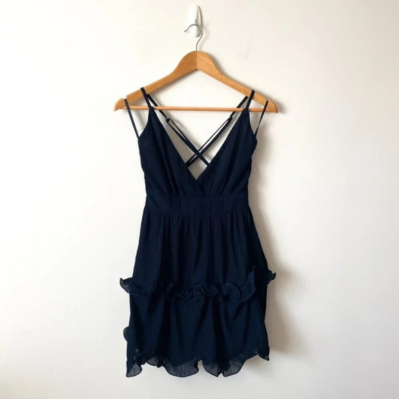 Selfie Leslie Greta Chiffon Layered Mini Dress  Navy Blue Size Small - Picture 4 of 8